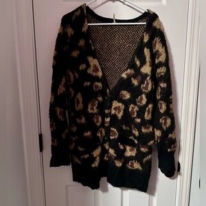 Free People Out of Africa Leopard Print Sweater Cardigan Wool Blend Size S